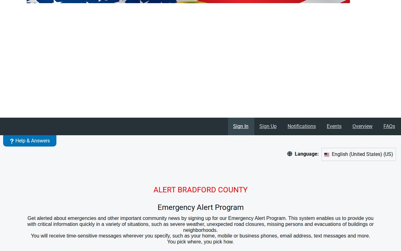 Bradford County Alert Bradford public safety notification enrollment