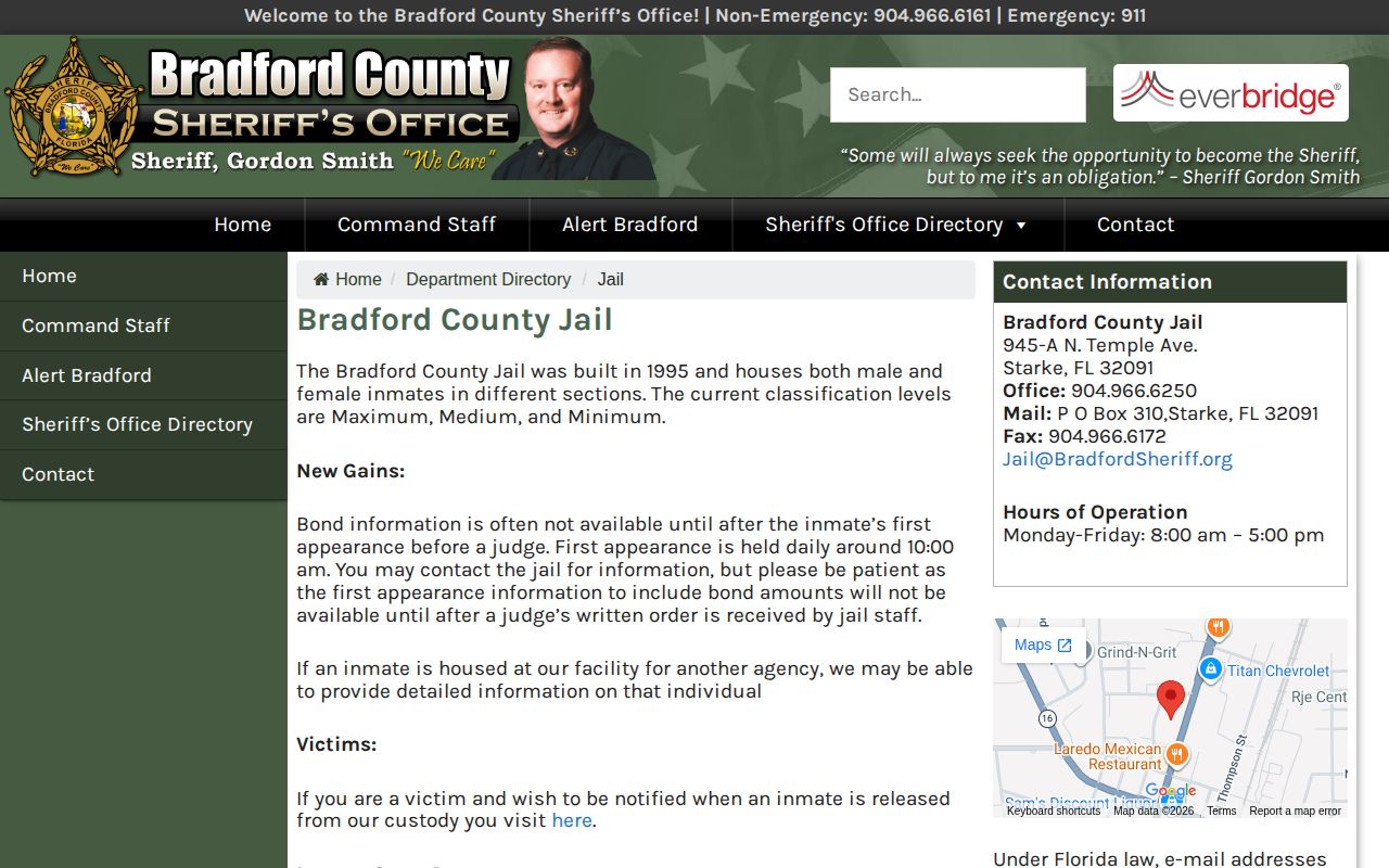 Bradford County Jail booking and first appearance policy page
